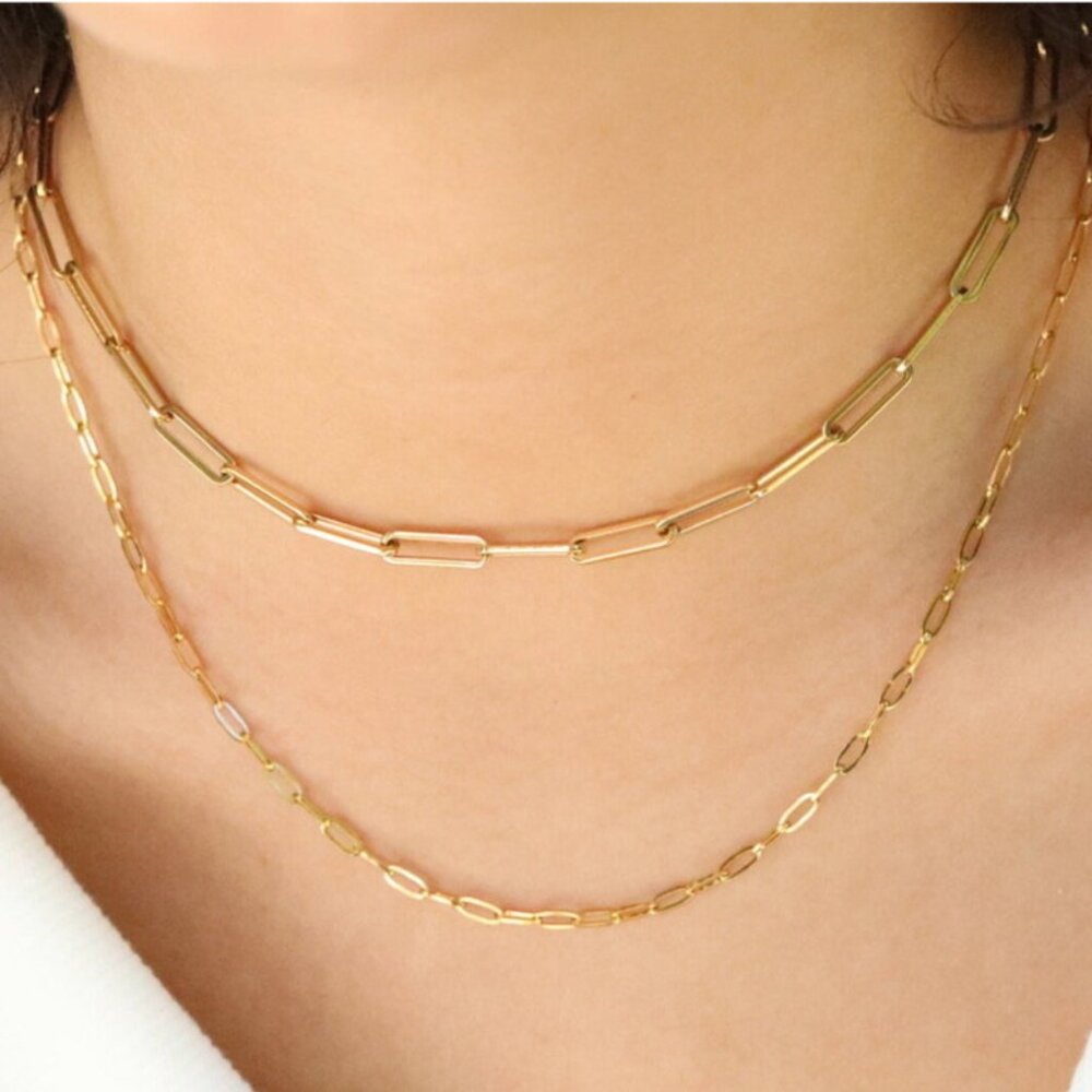 NEW JewelVers 18K Gold-Filled Layered Paperclip Link Chain